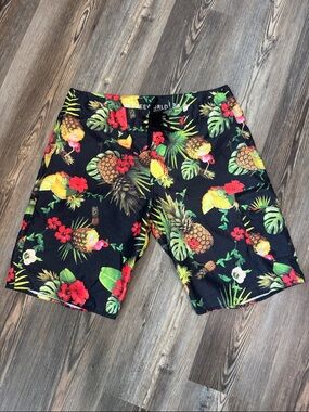 FREEWORLD Men's Black Tropical Pineapple Swim Board Shorts